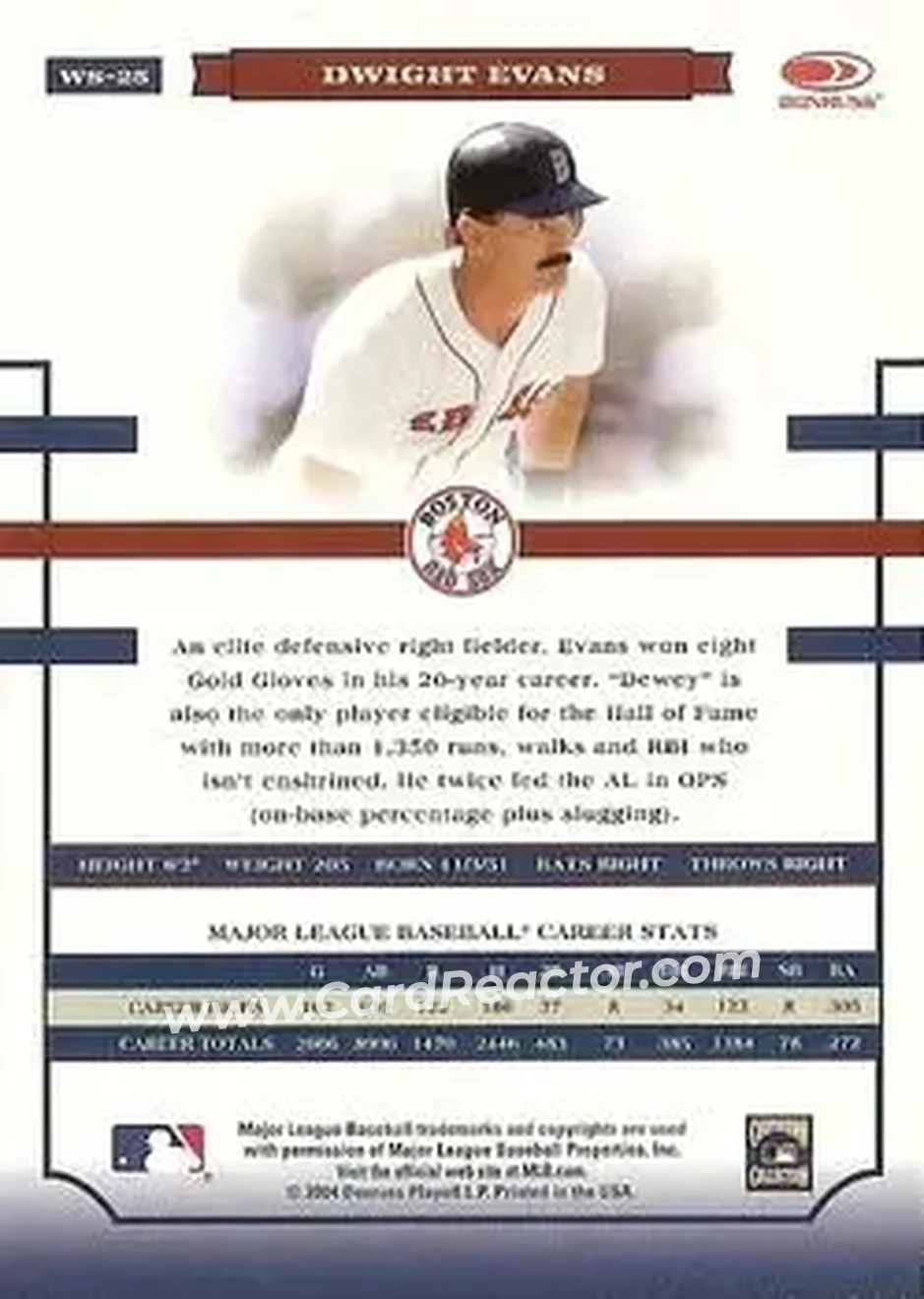 2004 Donruss World Series #WS-25 - Dwight Evans - Boston Red Sox - Back 2004 Donruss World Series #WS-25 - Dwight Evans - Boston Red Sox - Back