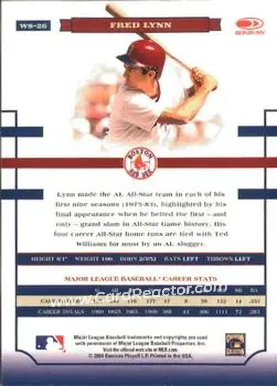 2004 Donruss World Series #WS-26 - Fred Lynn - Boston Red Sox - Back 2004 Donruss World Series #WS-26 - Fred Lynn - Boston Red Sox - Back
