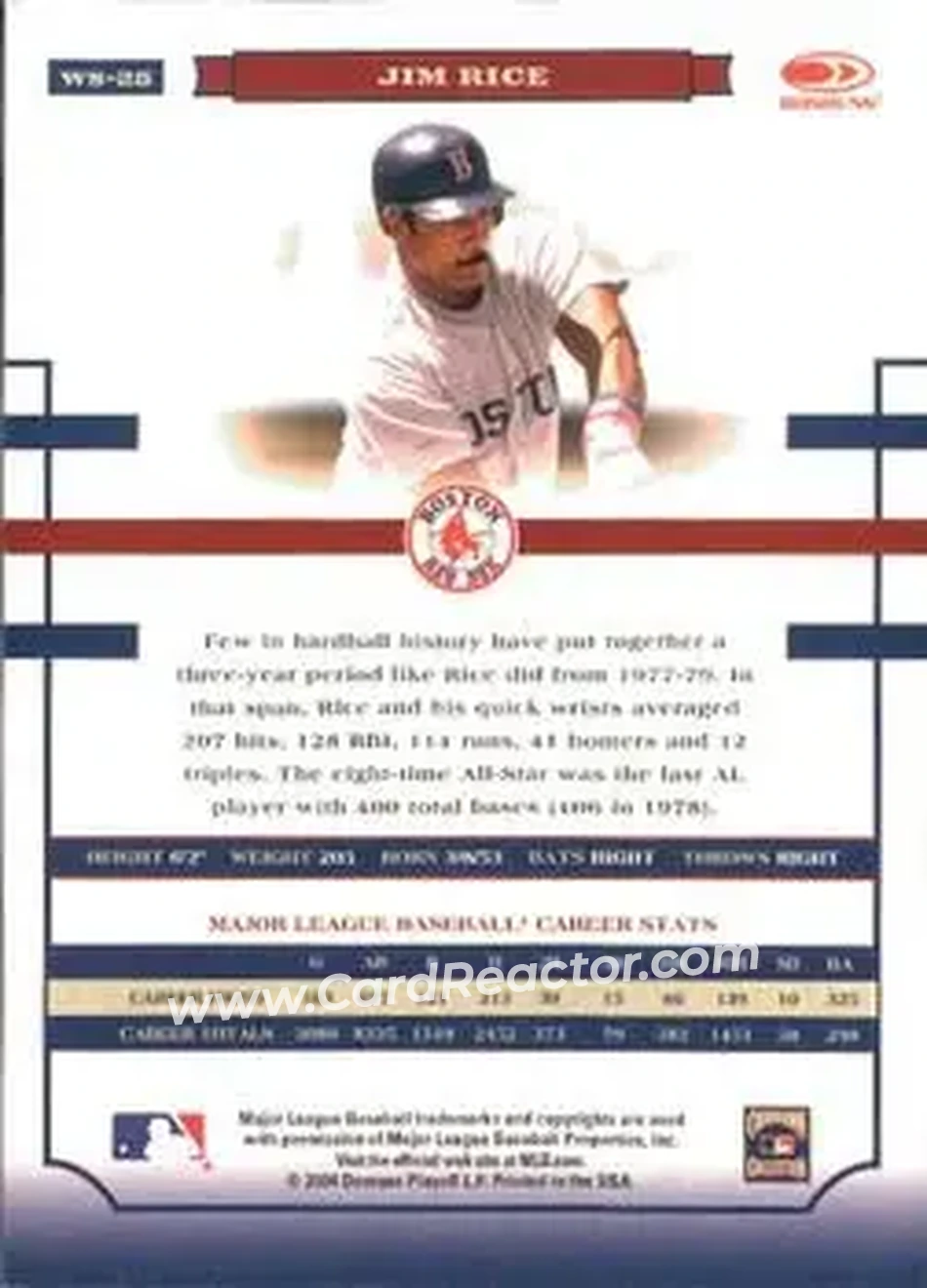 2004 Donruss World Series #WS-28 - Jim Rice - Boston Red Sox - Back