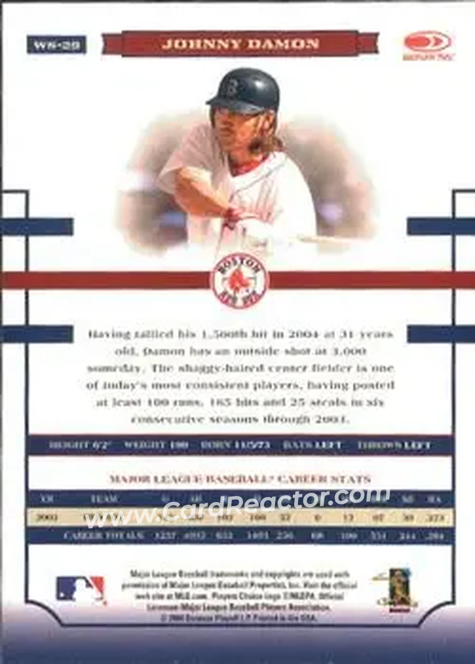2004 Donruss World Series #WS-29 - Johnny Damon - Boston Red Sox - Back 2004 Donruss World Series #WS-29 - Johnny Damon - Boston Red Sox - Back