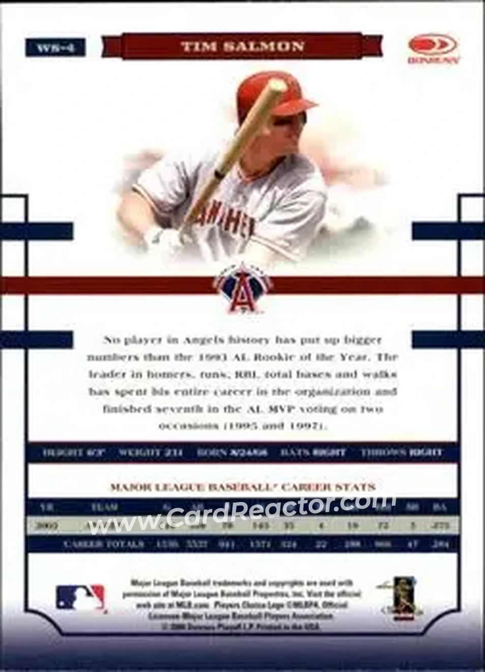 2004 Donruss World Series #WS-4 - Tim Salmon - Anaheim Angels - Back
