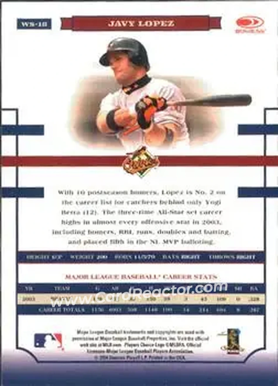 2004 Donruss World Series #WS-18 - Javier Lopez - Baltimore Orioles - Back