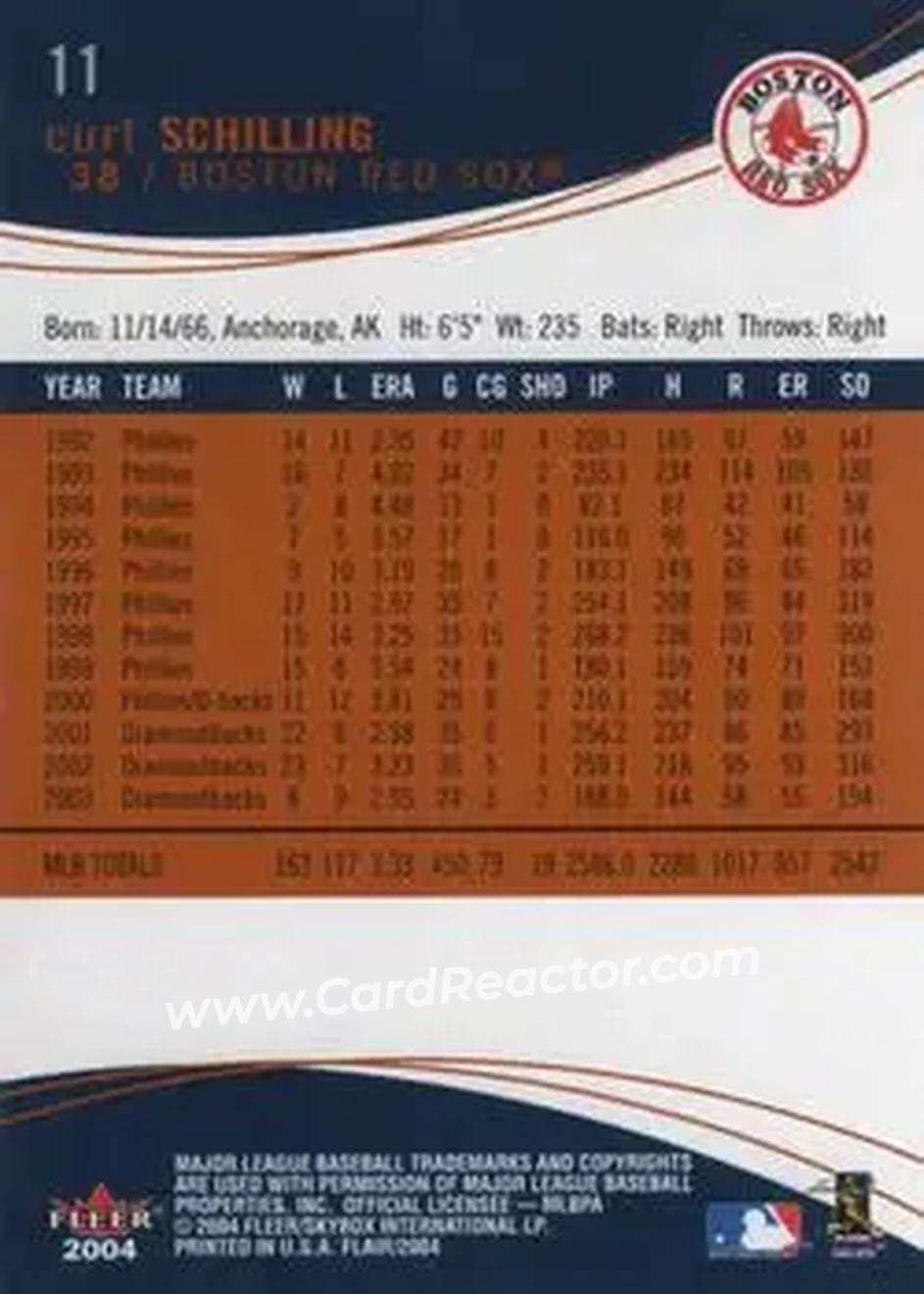 2004 Flair #11 - Curt Schilling - Boston Red Sox - Back 2004 Flair #11 - Curt Schilling - Boston Red Sox - Back