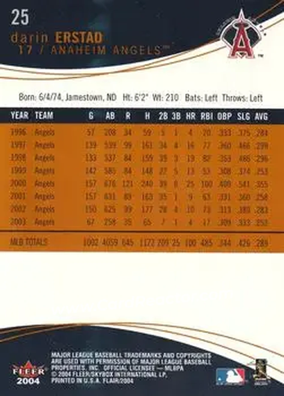 2004 Flair #25 - Darin Erstad - Anaheim Angels - Back