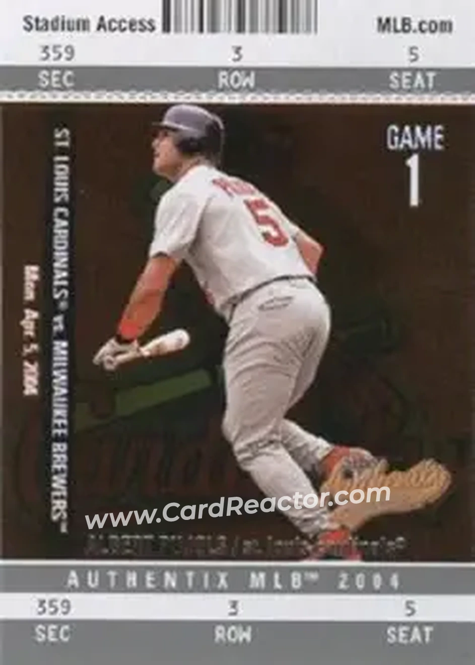 2004 Fleer Authentix #1 - Albert Pujols - St. Louis Cardinals - Front 2004 Fleer Authentix #1 - Albert Pujols - St. Louis Cardinals - Front