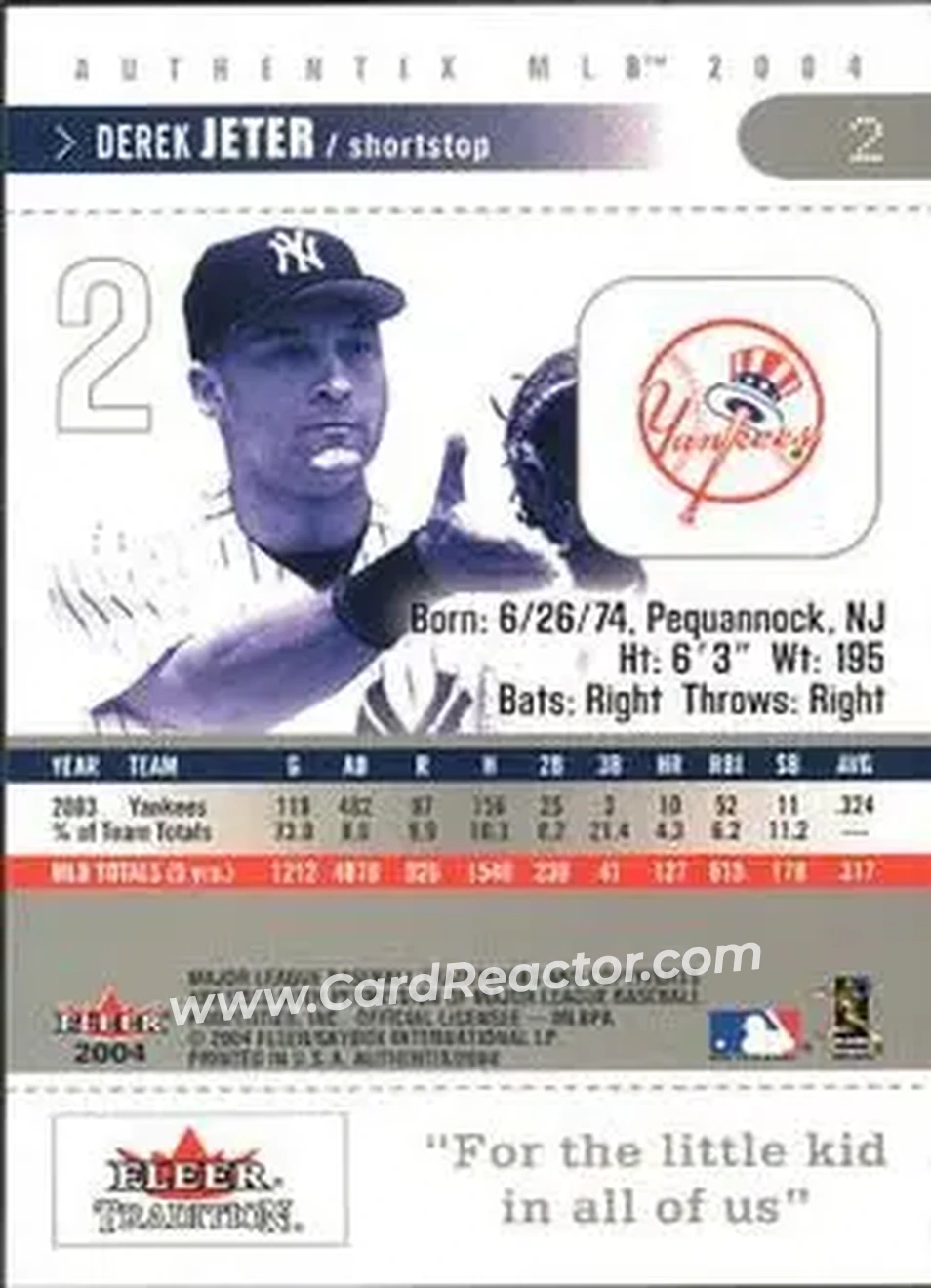 2004 Fleer Authentix #2 - Derek Jeter - New York Yankees - Back