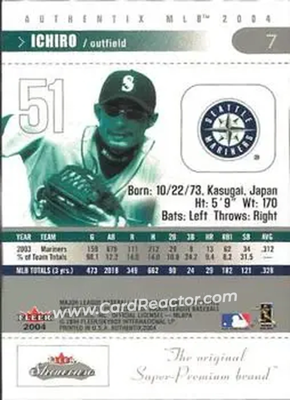 2004 Fleer Authentix #7 - Ichiro - Seattle Mariners - Back