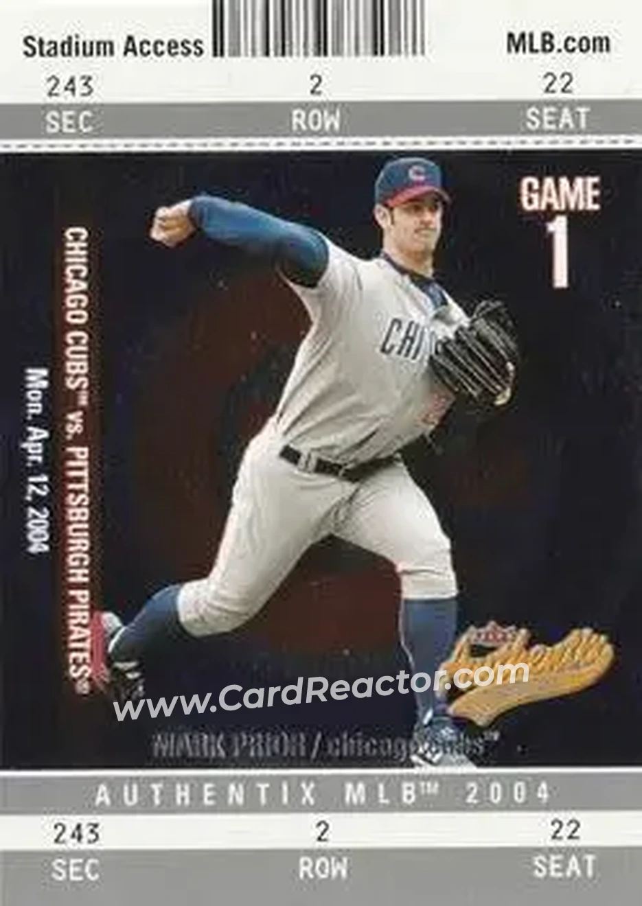2004 Fleer Authentix #9 - Mark Prior - Chicago Cubs - Front 2004 Fleer Authentix #9 - Mark Prior - Chicago Cubs - Front