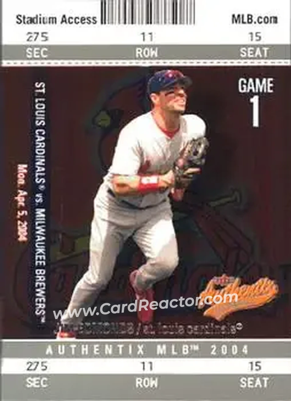 2004 Fleer Authentix #10 - Jim Edmonds - St. Louis Cardinals - Front