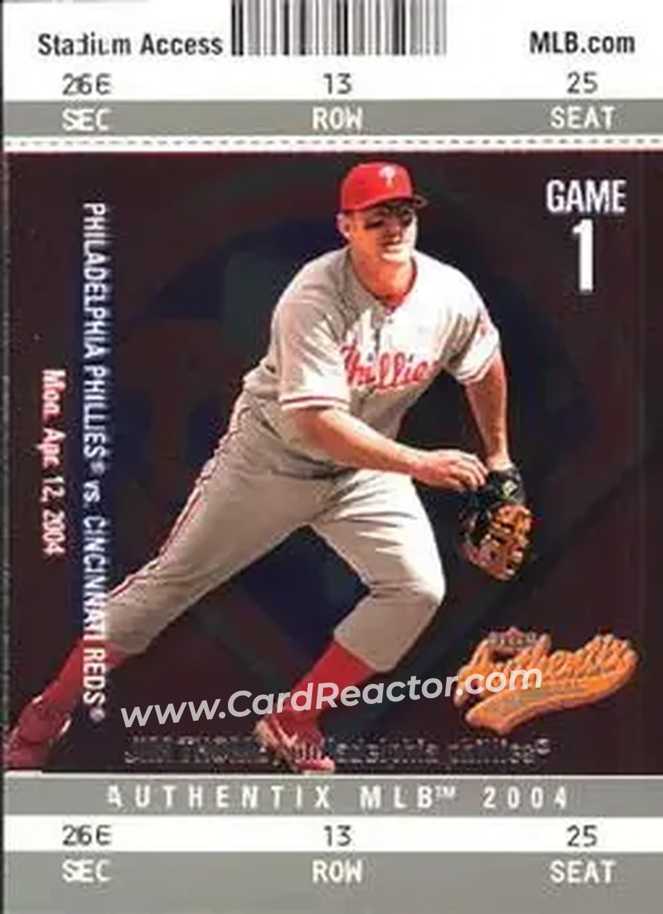 2004 Fleer Authentix #16 - Jim Thome - Philadelphia Phillies - Front