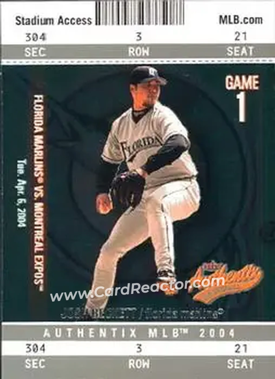 2004 Fleer Authentix #17 - Josh Beckett - Florida Marlins - Front