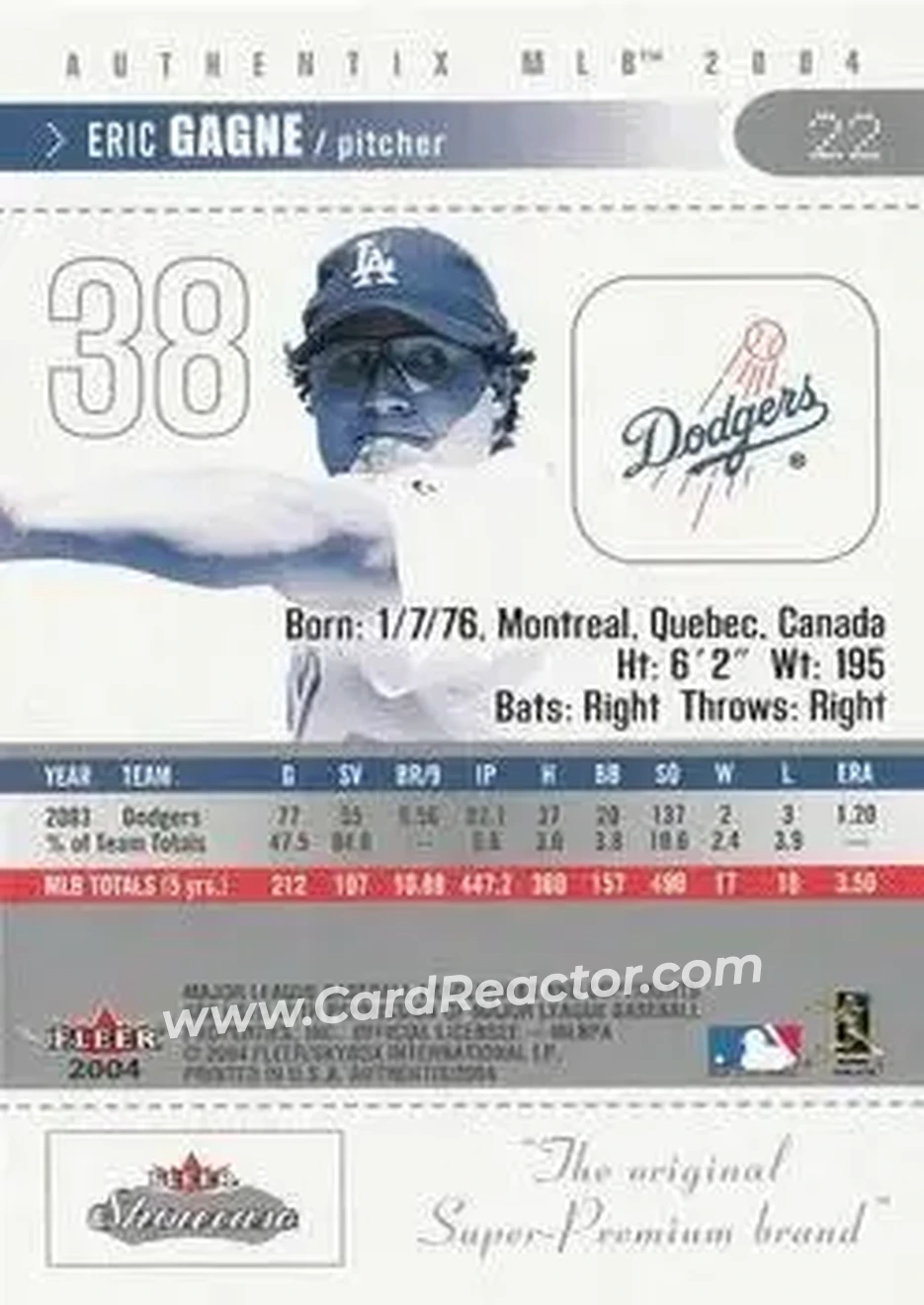 2004 Fleer Authentix #22 - Eric Gagne - Los Angeles Dodgers - Back