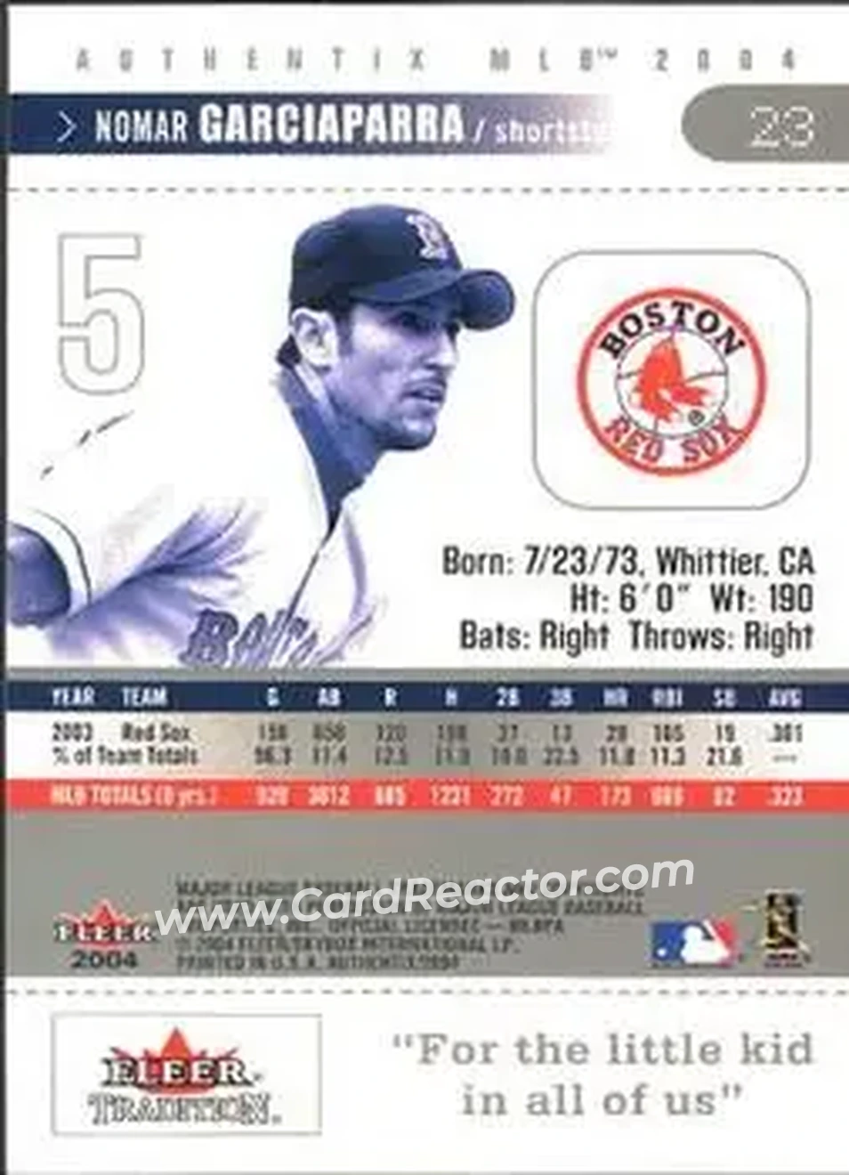 2004 Fleer Authentix #23 - Nomar Garciaparra - Boston Red Sox - Back