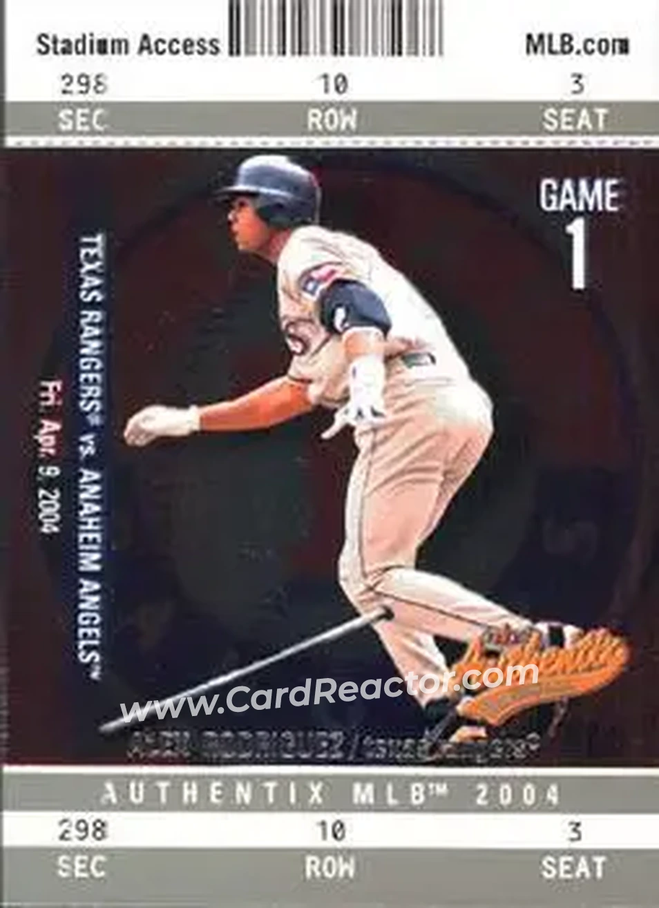 2004 Fleer Authentix #27 - Alex Rodriguez - Texas Rangers - Front