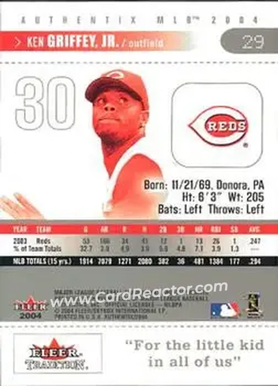 2004 Fleer Authentix #29 - Ken Griffey Jr. - Cincinnati Reds - Back