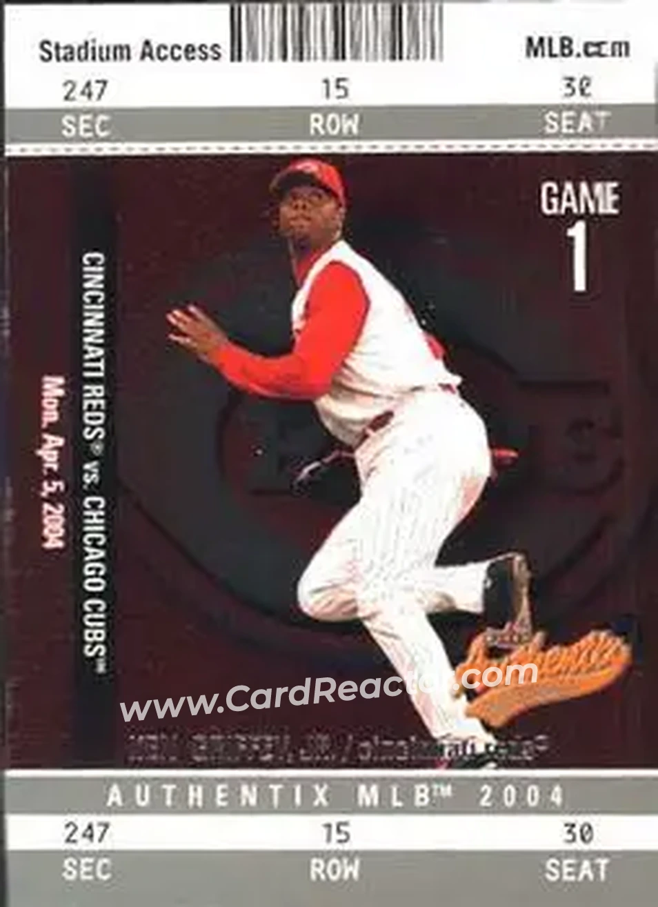 2004 Fleer Authentix #29 - Ken Griffey Jr. - Cincinnati Reds - Front