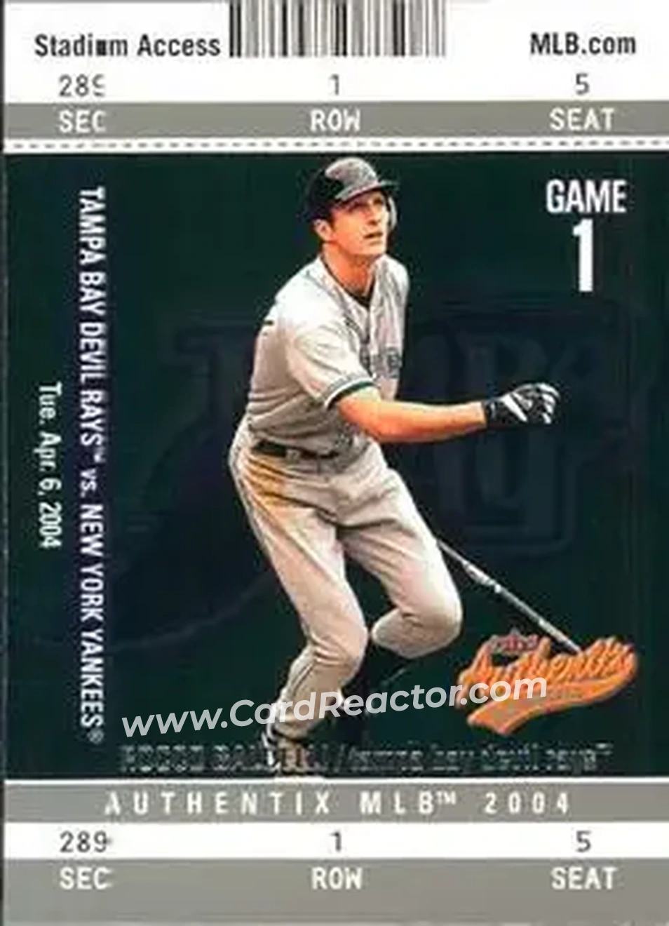 2004 Fleer Authentix #30 - Rocco Baldelli - Tampa Bay Devil Rays - Front 2004 Fleer Authentix #30 - Rocco Baldelli - Tampa Bay Devil Rays - Front