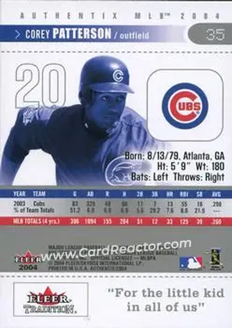 2004 Fleer Authentix #35 - Corey Patterson - Chicago Cubs - Back