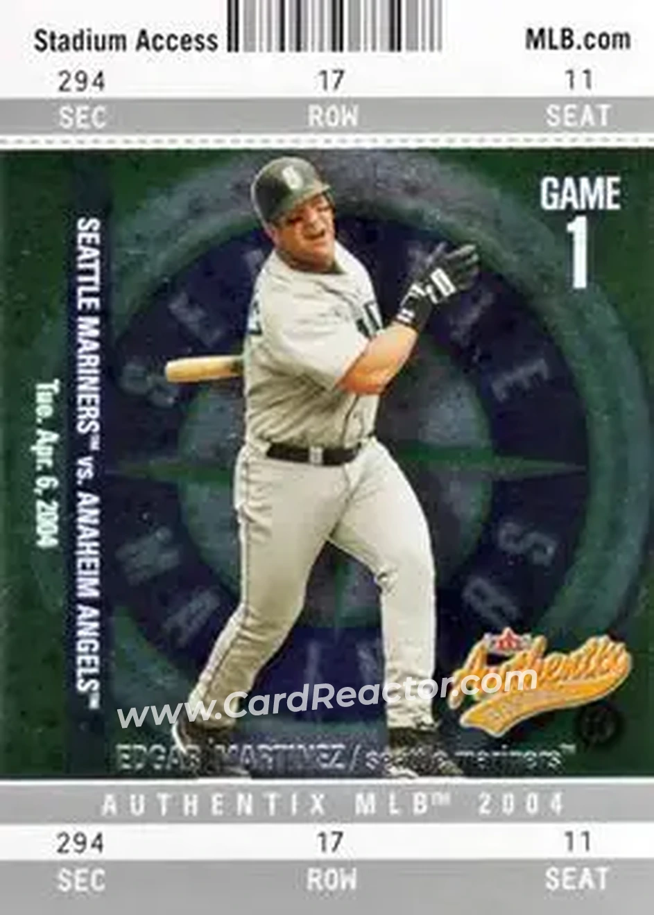 2004 Fleer Authentix #36 - Edgar Martinez - Seattle Mariners - Front