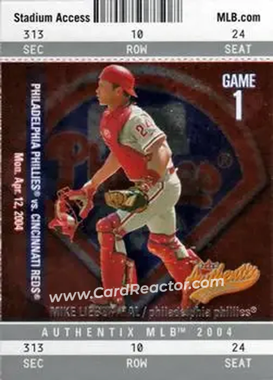 2004 Fleer Authentix #39 - Mike Lieberthal - Philadelphia Phillies - Front 2004 Fleer Authentix #39 - Mike Lieberthal - Philadelphia Phillies - Front