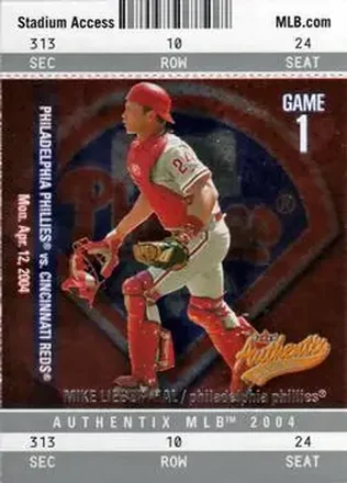 2004 Fleer Authentix #39 - Mike Lieberthal - Philadelphia Phillies