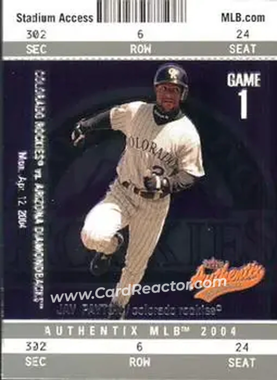 2004 Fleer Authentix #43 - Jay Payton - Colorado Rockies - Front