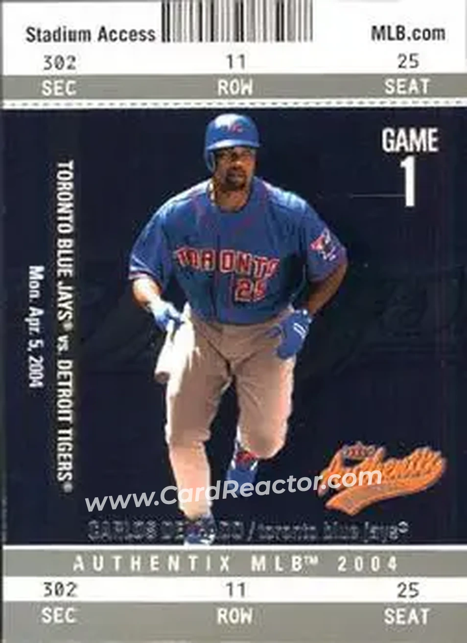 2004 Fleer Authentix #44 - Carlos Delgado - Toronto Blue Jays - Front