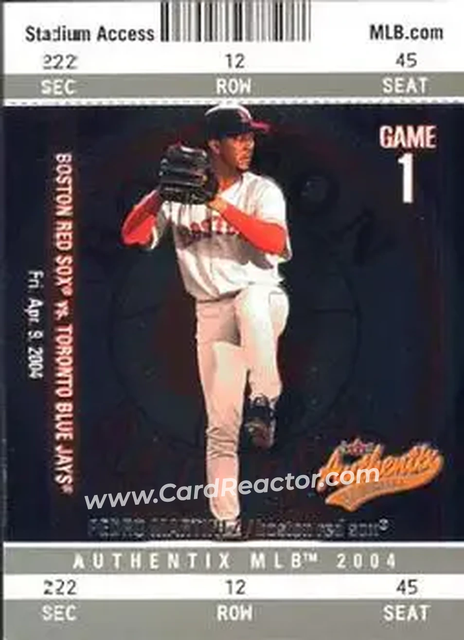 2004 Fleer Authentix #46 - Pedro Martinez - Boston Red Sox - Front 2004 Fleer Authentix #46 - Pedro Martinez - Boston Red Sox - Front