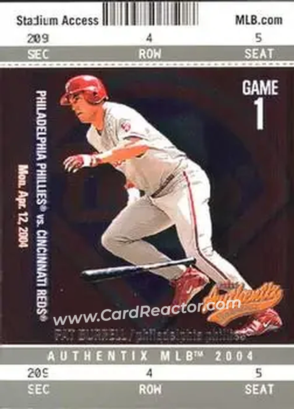 2004 Fleer Authentix #50 - Pat Burrell - Philadelphia Phillies - Front