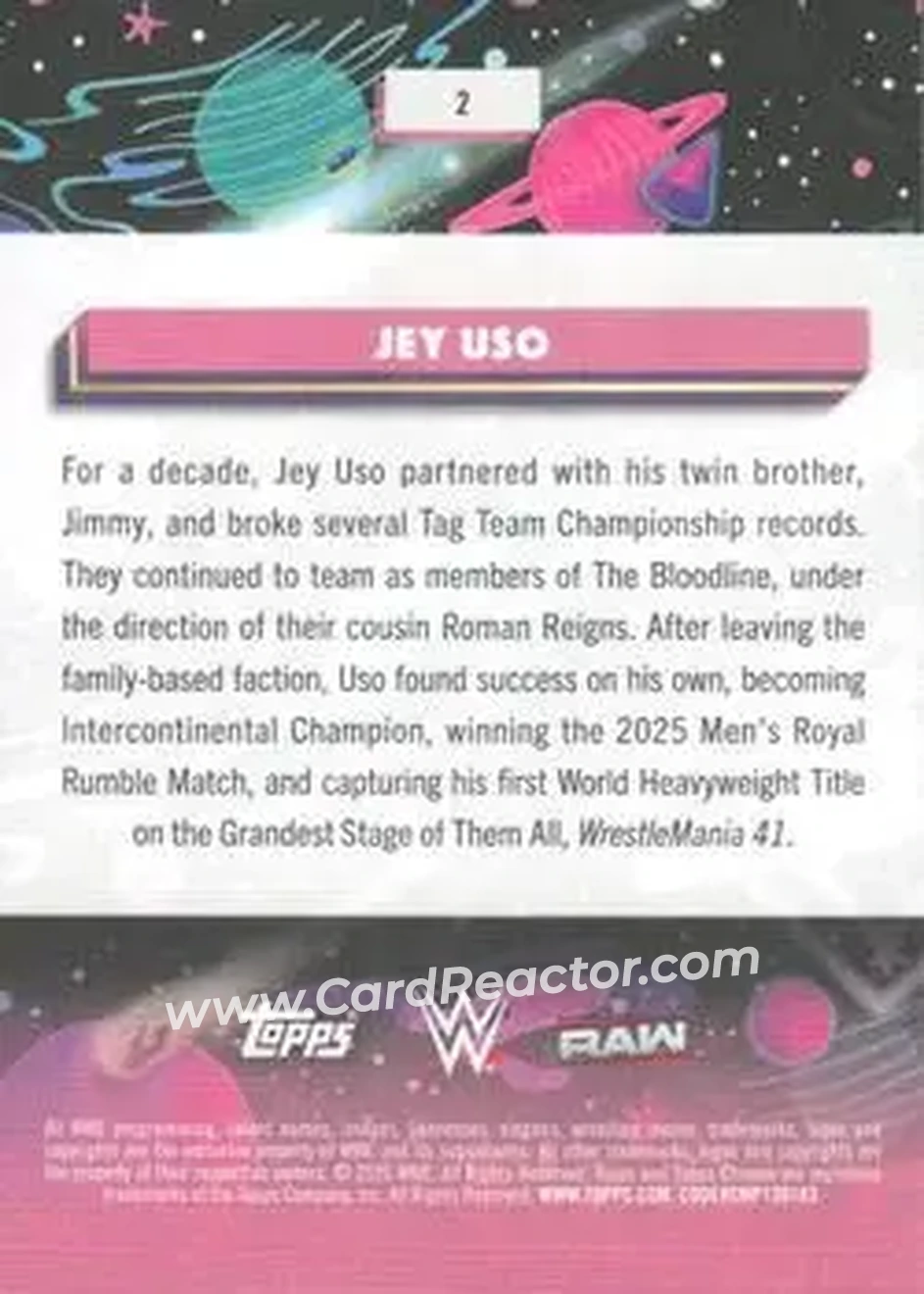 2026 Topps Chrome Cosmic WWE #2 - Jey Uso - Back