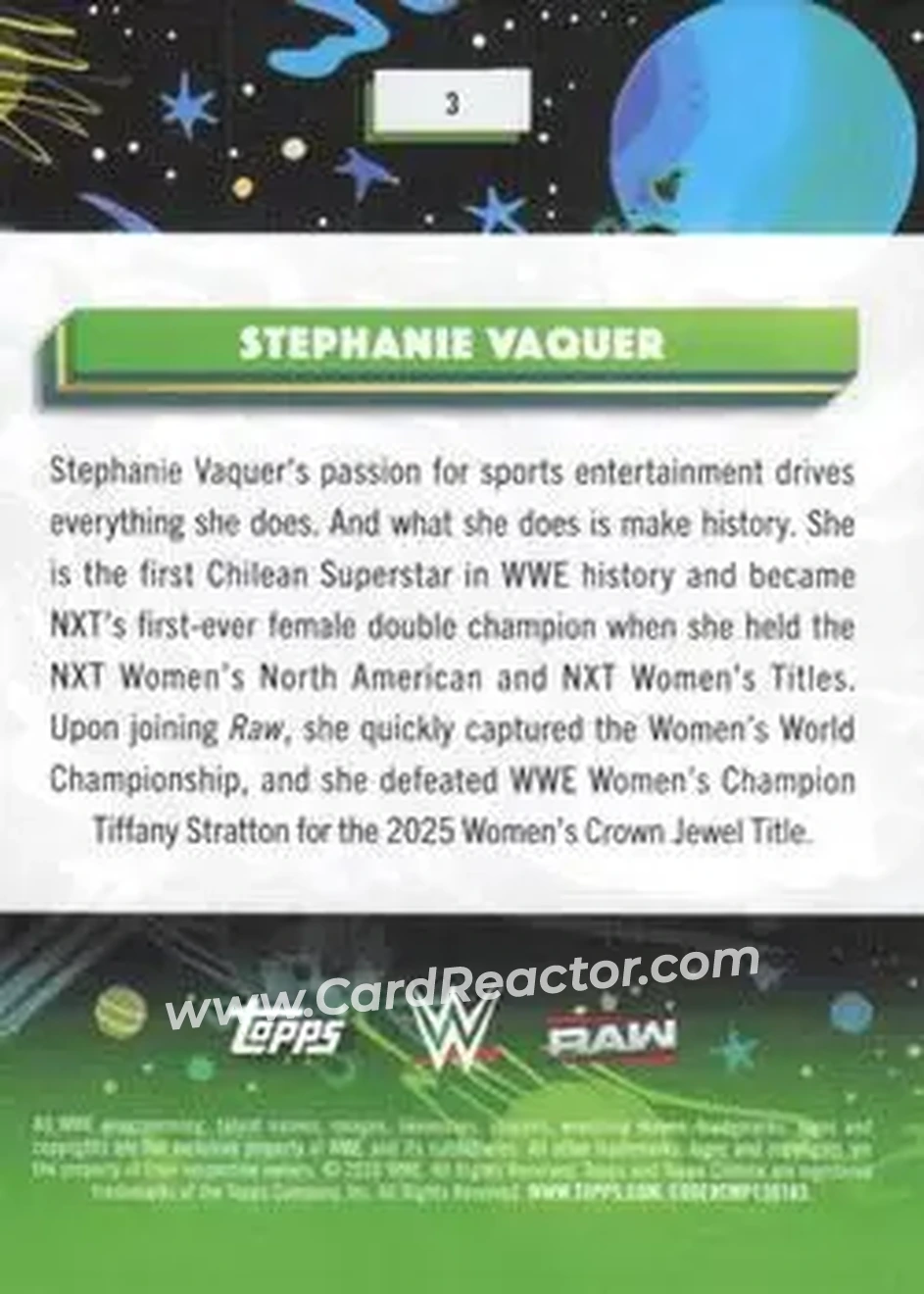 2026 Topps Chrome Cosmic WWE #3 - Stephanie Vaquer - Back