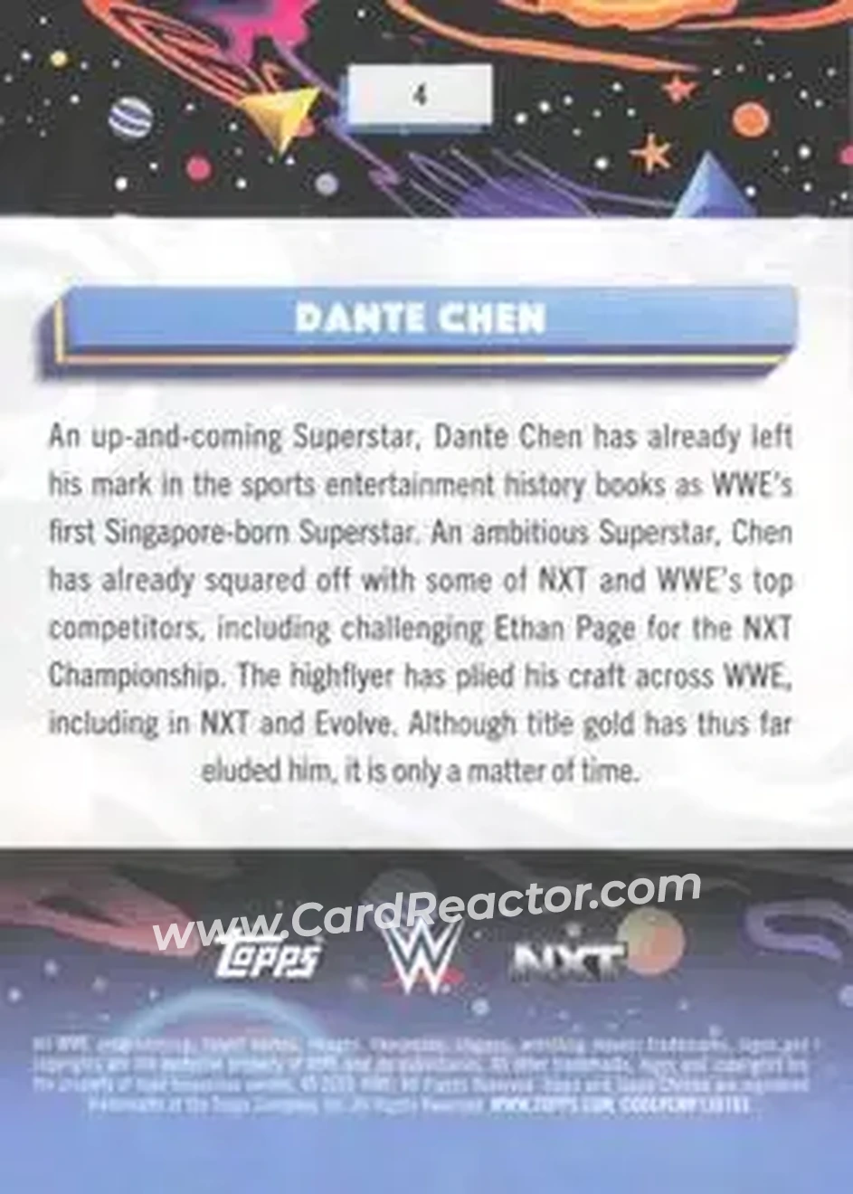 2026 Topps Chrome Cosmic WWE #4 - Dante Chen - Back
