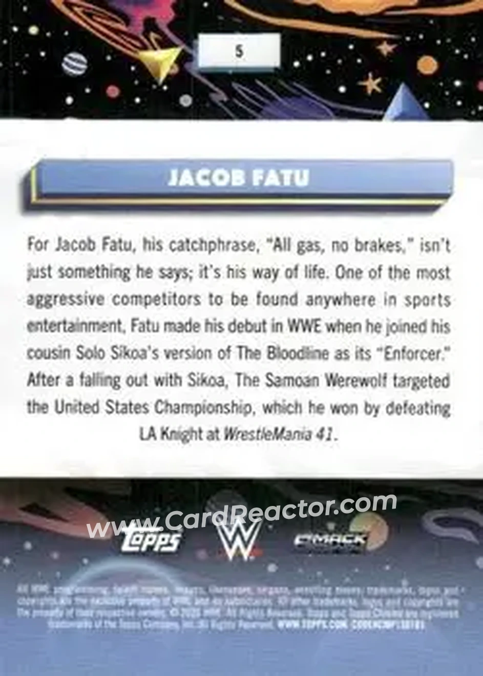 2026 Topps Chrome Cosmic WWE #5 - Jacob Fatu - Back