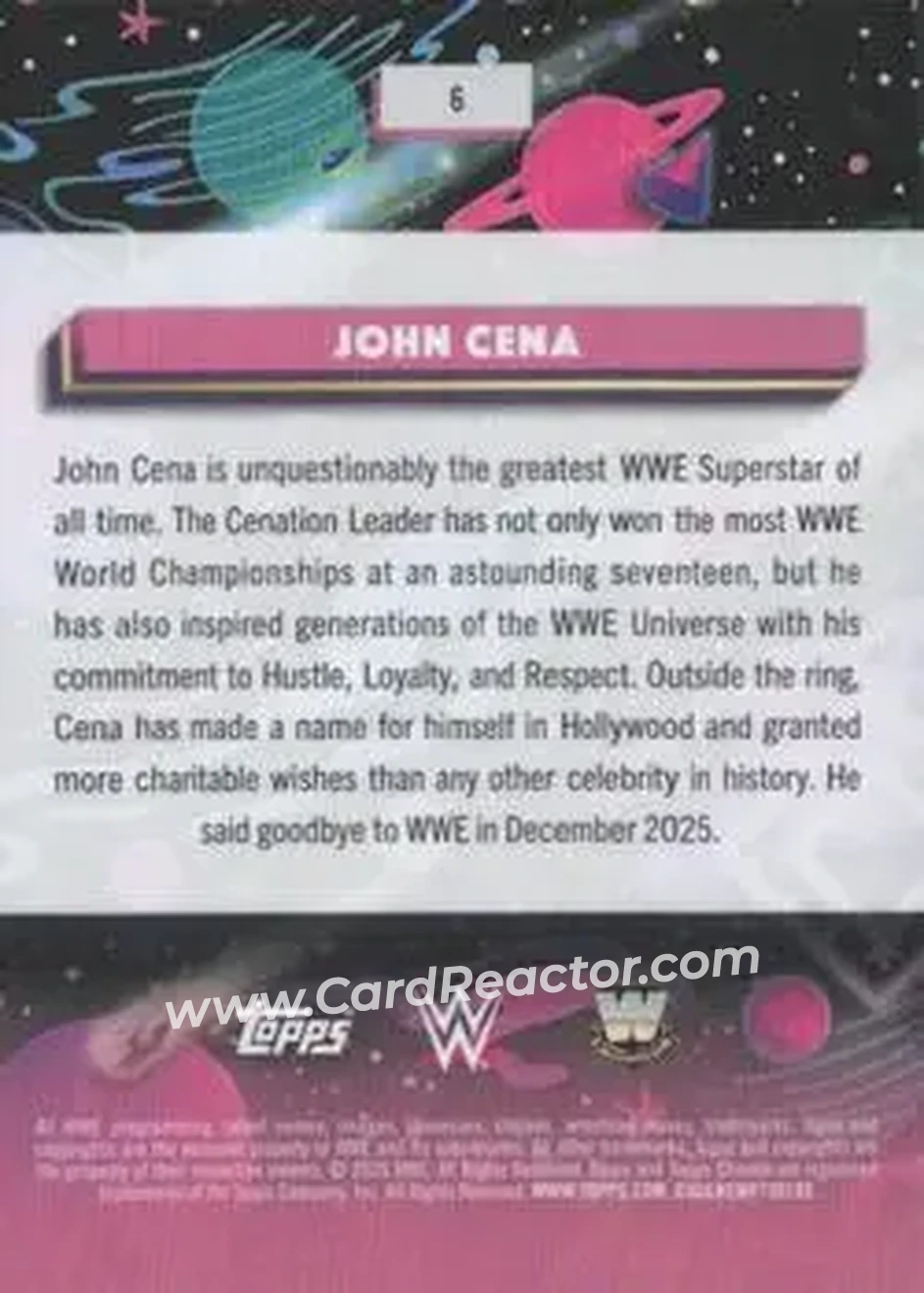 2026 Topps Chrome Cosmic WWE #6 - John Cena - Back 2026 Topps Chrome Cosmic WWE #6 - John Cena - Back