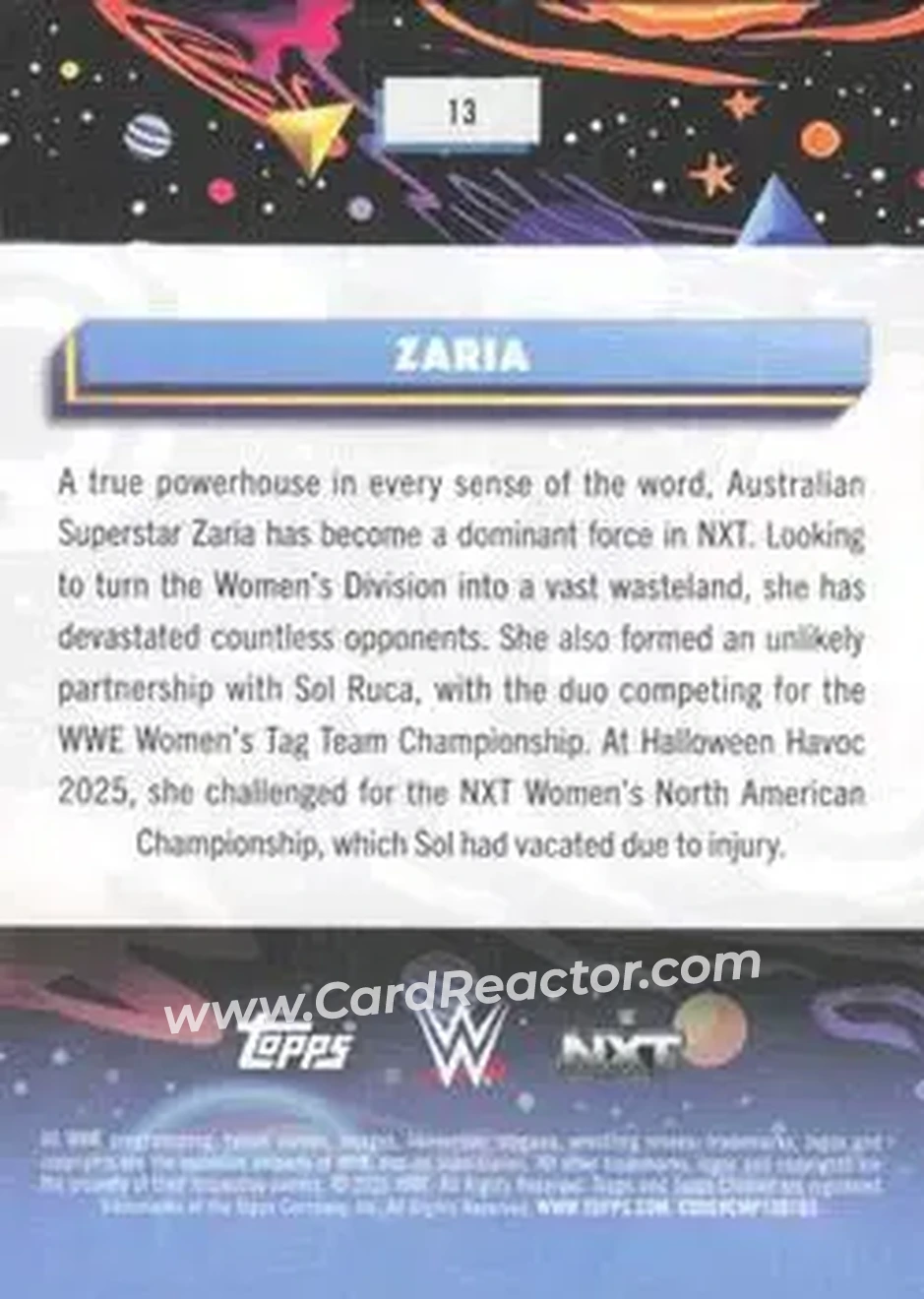 2026 Topps Chrome Cosmic WWE #13 - Zaria - Back