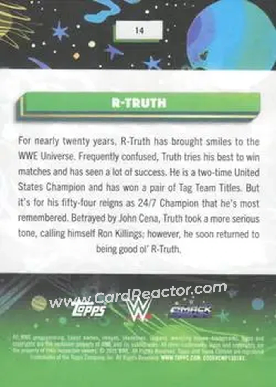 2026 Topps Chrome Cosmic WWE #14 - R-Truth - Back