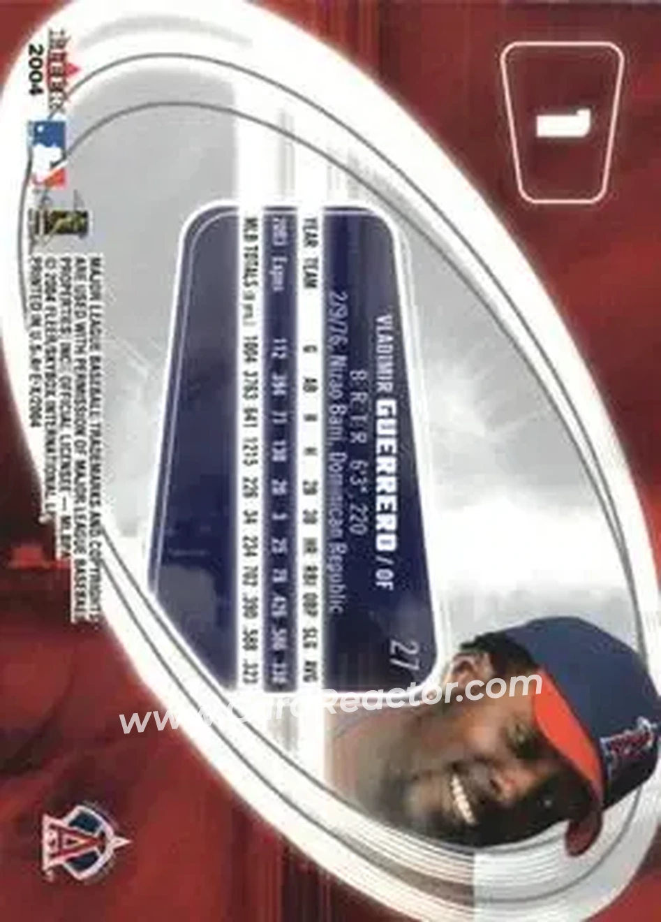 2004 Fleer E-X #1 - Vladimir Guerrero - Anaheim Angels - Back