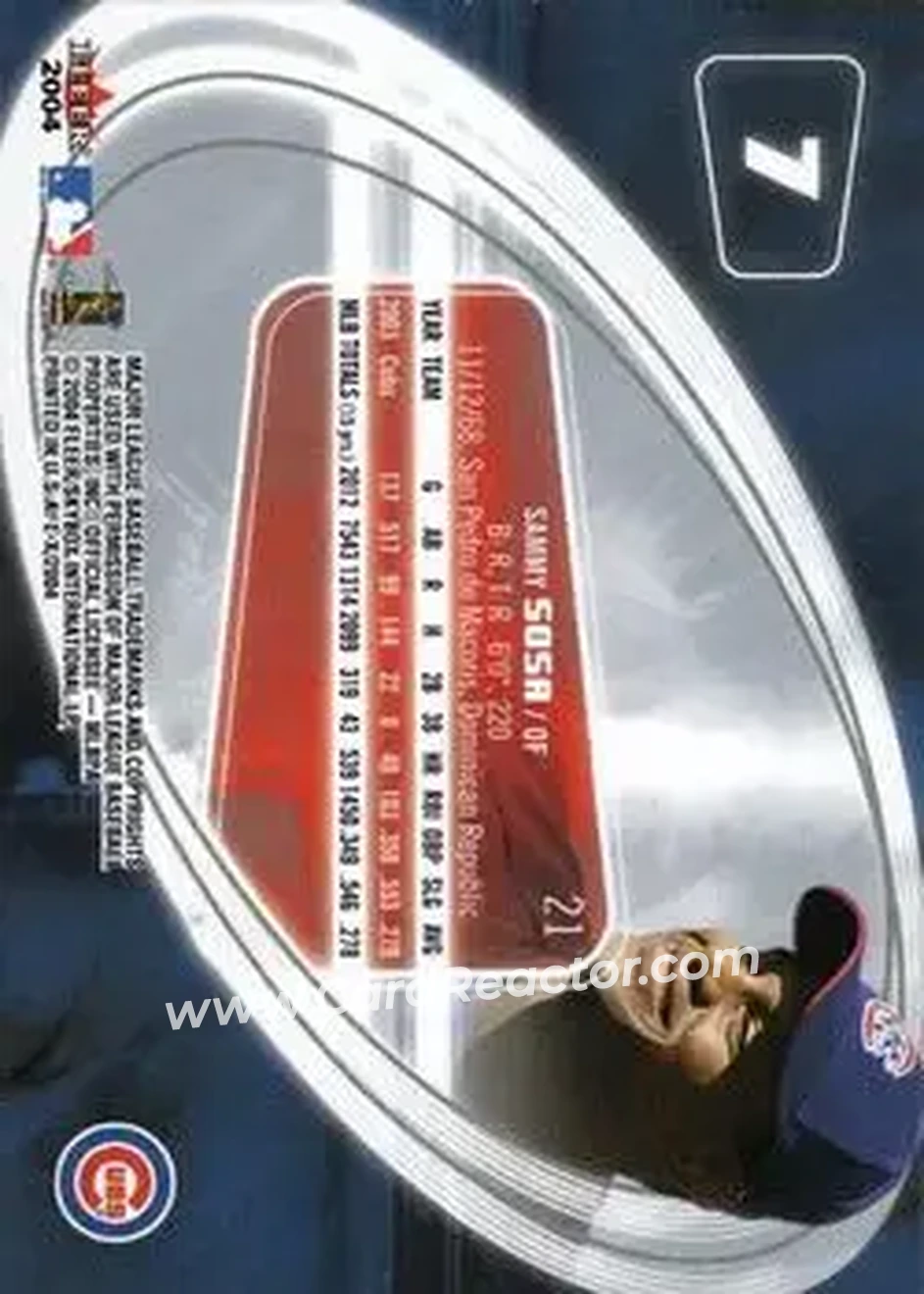 2004 Fleer E-X #7 - Sammy Sosa - Chicago Cubs - Back 2004 Fleer E-X #7 - Sammy Sosa - Chicago Cubs - Back