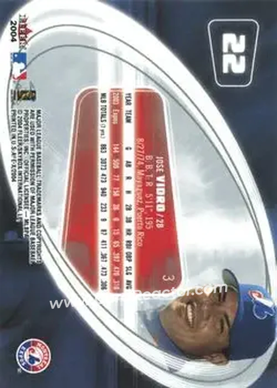 2004 Fleer E-X #22 - Jose Vidro - Montreal Expos - Back