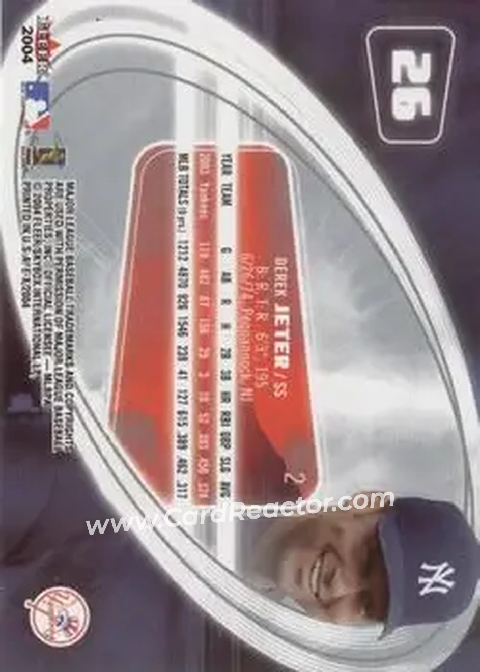 2004 Fleer E-X #26 - Derek Jeter - New York Yankees - Back 2004 Fleer E-X #26 - Derek Jeter - New York Yankees - Back