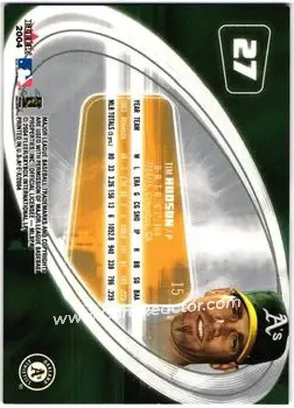 2004 Fleer E-X #27 - Tim Hudson - Oakland Athletics - Back