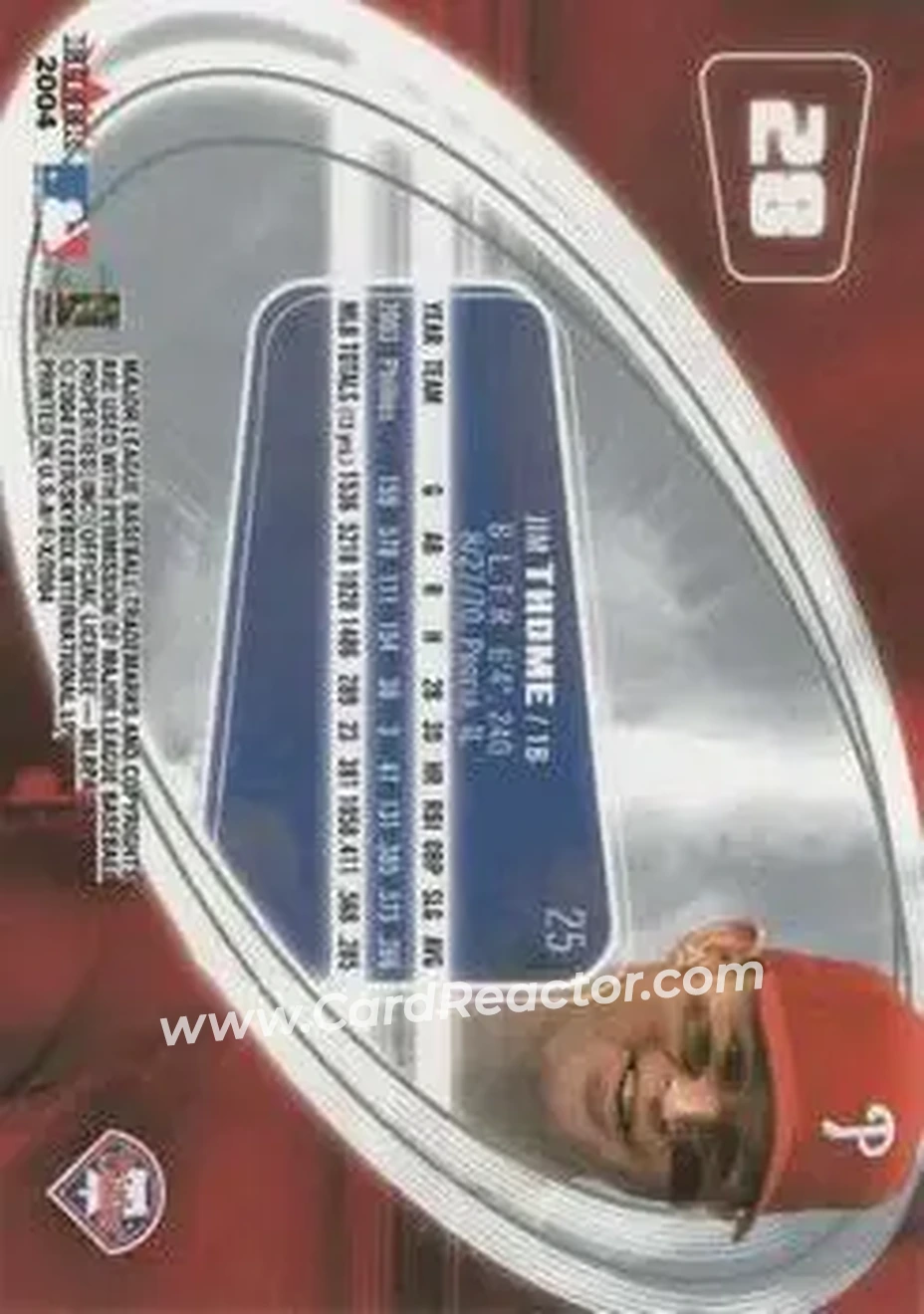 2004 Fleer E-X #28 - Jim Thome - Philadelphia Phillies - Back