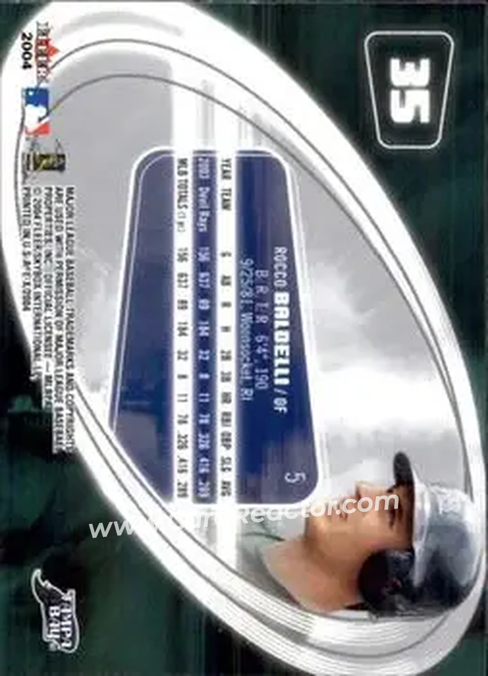 2004 Fleer E-X #35 - Rocco Baldelli - Tampa Bay Devil Rays - Back