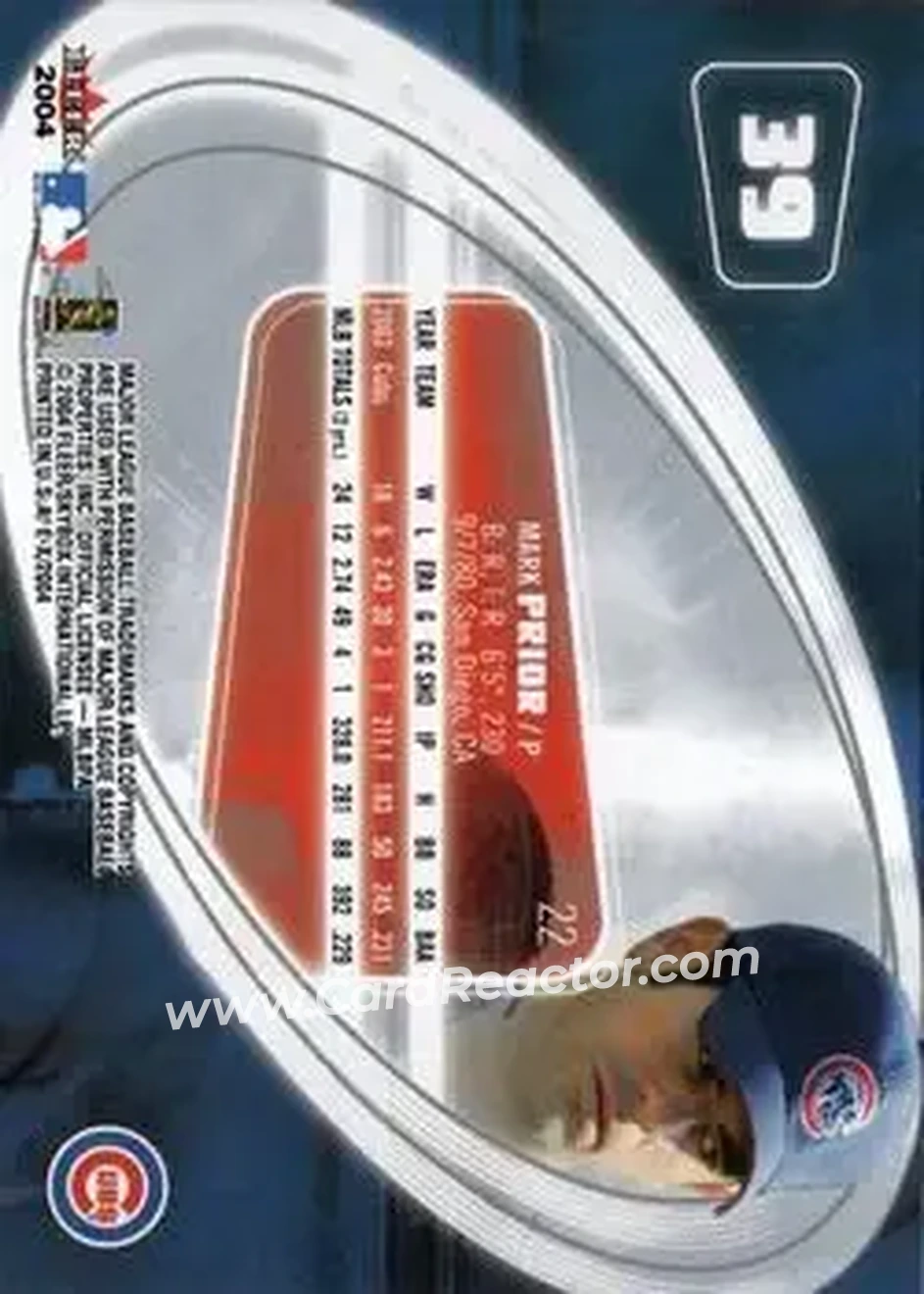 2004 Fleer E-X #39 - Mark Prior - Chicago Cubs - Back