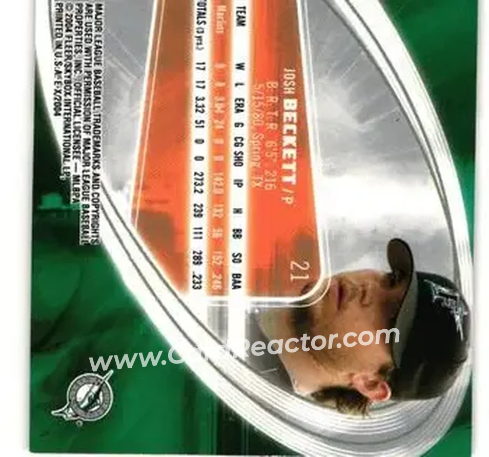 2004 Fleer E-X #40 - Josh Beckett - Florida Marlins - Back 2004 Fleer E-X #40 - Josh Beckett - Florida Marlins - Back