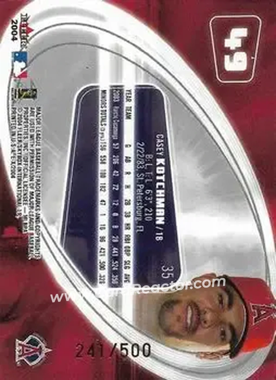 2004 Fleer E-X #49 - Casey Kotchman - Anaheim Angels - Back 2004 Fleer E-X #49 - Casey Kotchman - Anaheim Angels - Back