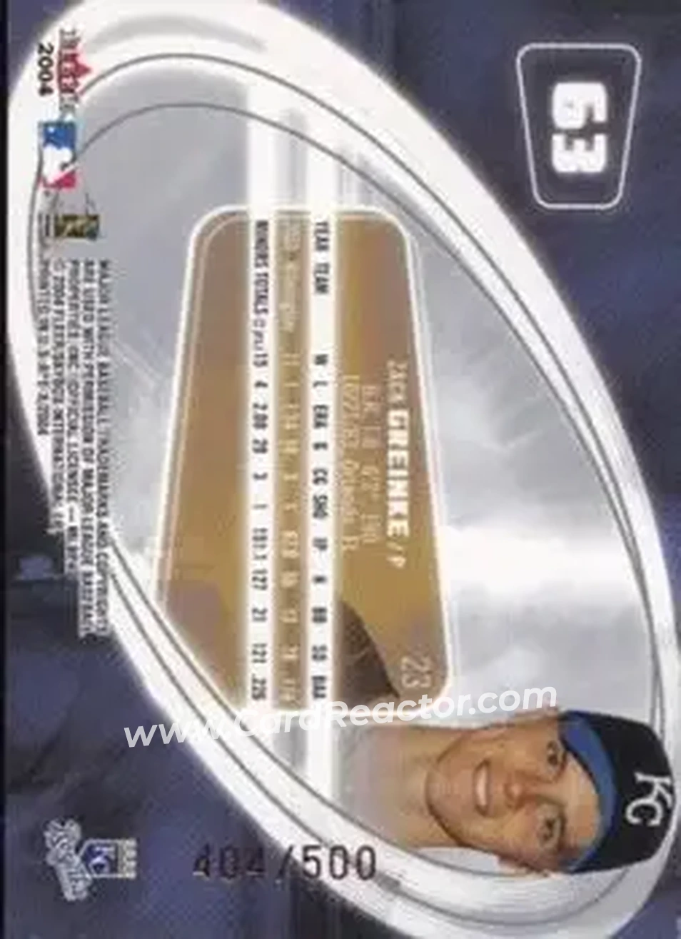 2004 Fleer E-X #63 - Zack Greinke - Kansas City Royals - Back