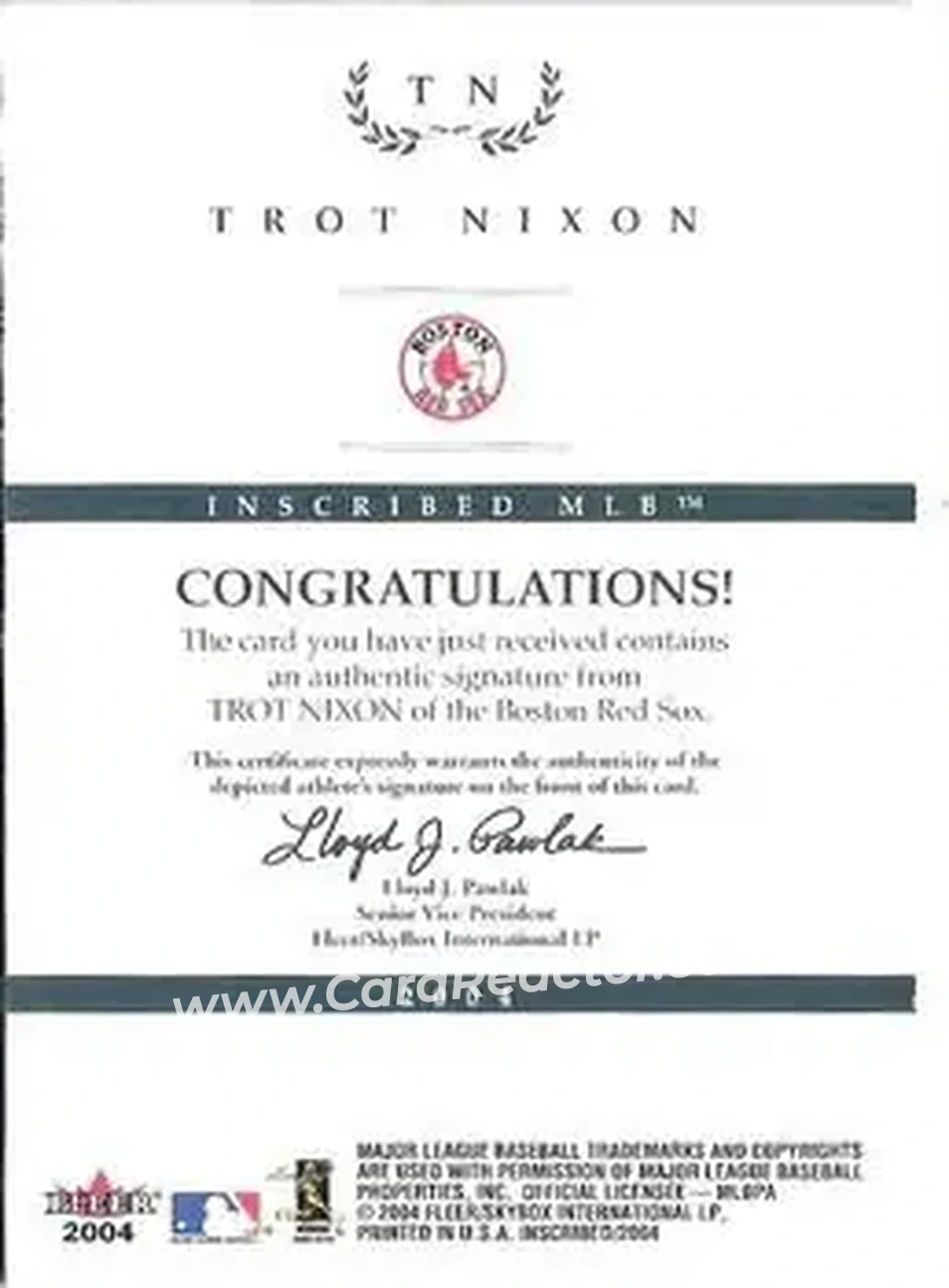 2004 Fleer InScribed - Autographs Silver #TN - Trot Nixon - Boston Red Sox - Back