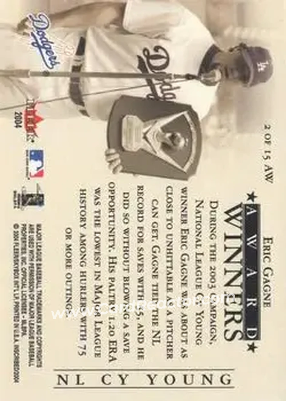 2004 Fleer InScribed - Award Winners #2AW - Eric Gagne - Los Angeles Dodgers - Back