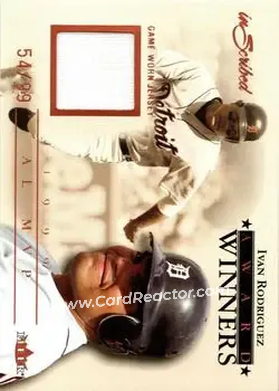 2004 Fleer InScribed - Award Winners Jersey Copper #AWJ-IR - Ivan Rodriguez - Detroit Tigers - Front 2004 Fleer InScribed - Award Winners Jersey Copper #AWJ-IR - Ivan Rodriguez - Detroit Tigers - Front